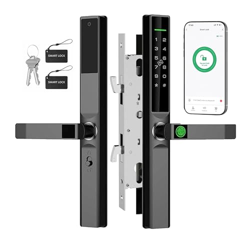 Sliding Door Smart Lock with Handle Fingerprint - Keyless Entry, WiFi App Control, Alexa/Google Home, IP55 Waterproof, Auto-Lock for Glass, Aluminum Doors