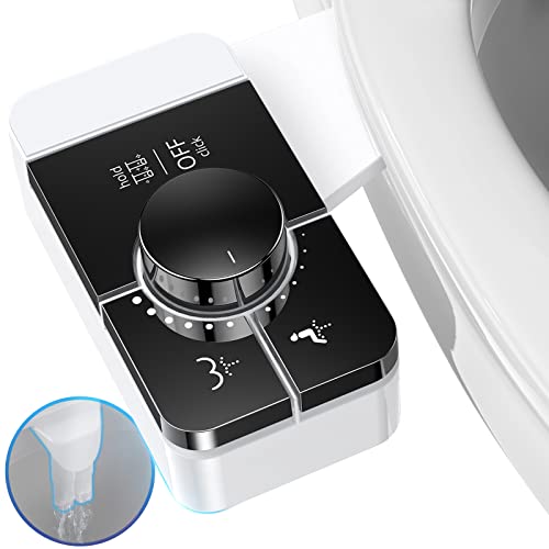 SHIKITEK Bidet Attachment for Toilet Ultra-Slim Self Cleaning Dual Nozzle Feminine & Posterior Wash Fresh Cold Water Sprayer for Existing Toilets Seat Baday Beday Badette Bedette Black