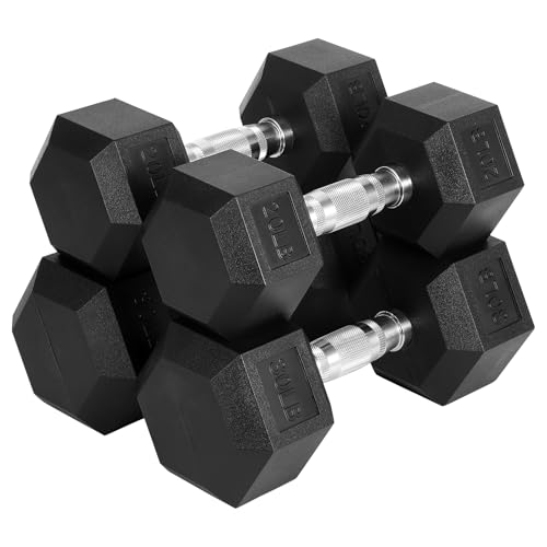 GarveeLife 60LB-100LB Hex Dumbbells Set, 5-30LB Rubber Coated Hex Dumbbell Weights for Strength Training, Exercise & Fitness Dumbbells, 60LB(5x2+10x2+15x2), 100LB(20x2+30x2), Black