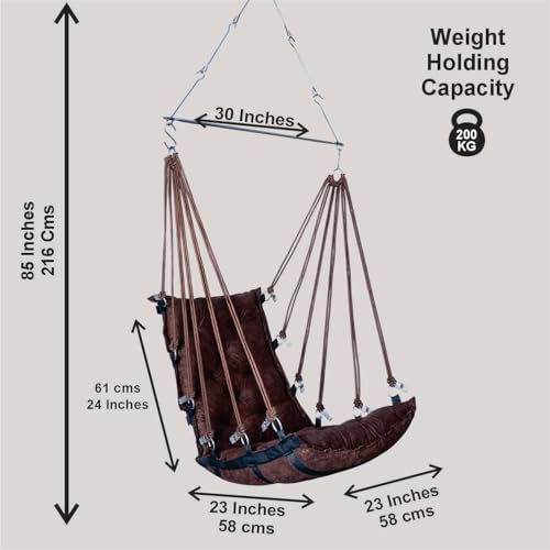 Image of JULJULIA Swing for Balcony Comfortable Cotton Swing Relaxing Jhula for Adults for Home Indoor Outdoor Hanging Seat for Apartment Patio Terrace Garden- 200 kg Weight Capacity - HVY Design Dark Coffee