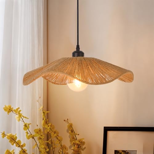 11.8" Boho Pendant Lights Kitchen Island, 1-Light Hand Woven Rope