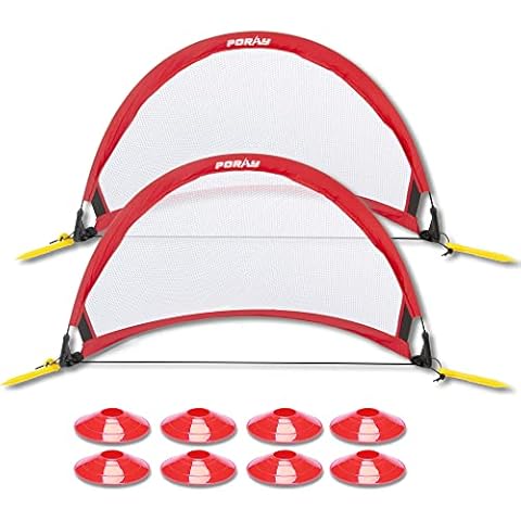 Poray Soccer Goal for Kid Easy-up Set of Two Portable 4FT Soccer Net 210D Oxford with 8 Field Marker Cones Extra Stakes Fun for Backyard and Soccer Training (4FT Long Red Goal Set) Cover