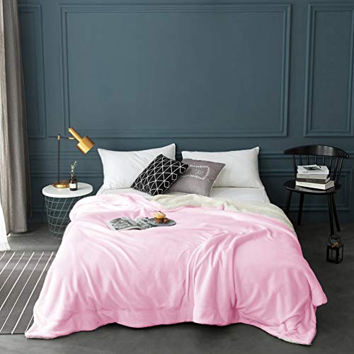 Lbro2M Sherpa Fleece Bed Blanket Queen Size Super Soft Fuzzy Plush Warm Cozy Fluffy Microfiber Couch Throw Velvet Double Reversible Luxurious Blankets,Pink #TOP1