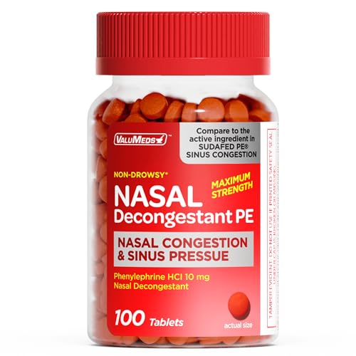 ValuMeds Nasal Decongestant PE Non-Drowsy for Adults | Maximum Strength Phenylephrine HCl 10mg to...