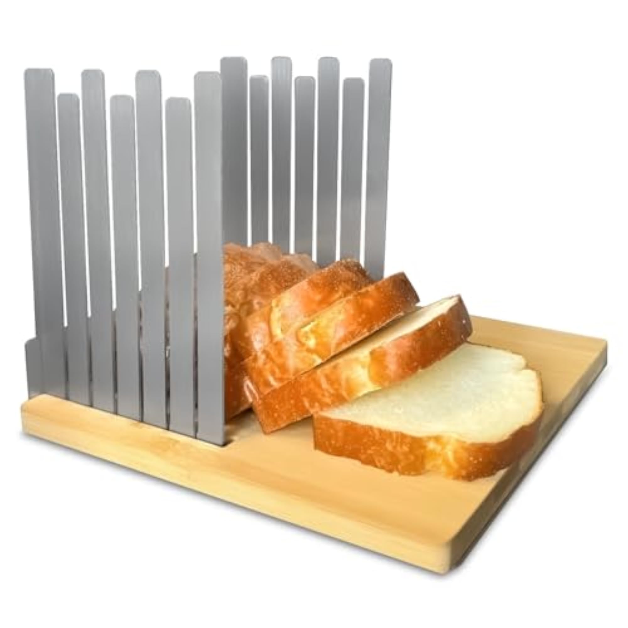 Adjustable Stainless Steel Bread Slicer with Bamboo Cutting Board