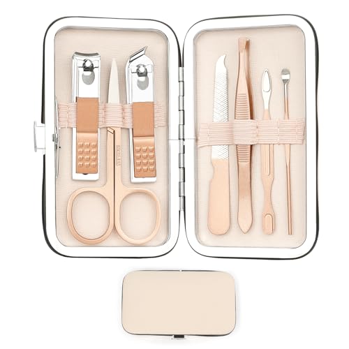 Kit Manucure et Pédicure 7pcs - Coupe Ongle Avec Réservoir, Coupe Cuticule, Soin Des Ongles et Des Mains - Cadeau Femme Original Utile (Or Rose)