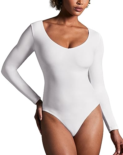 Image of IUGA Bodysuits for Women Tummy Control Body Suits for Womens Compression Slimming Thong Bodysuit V Neck