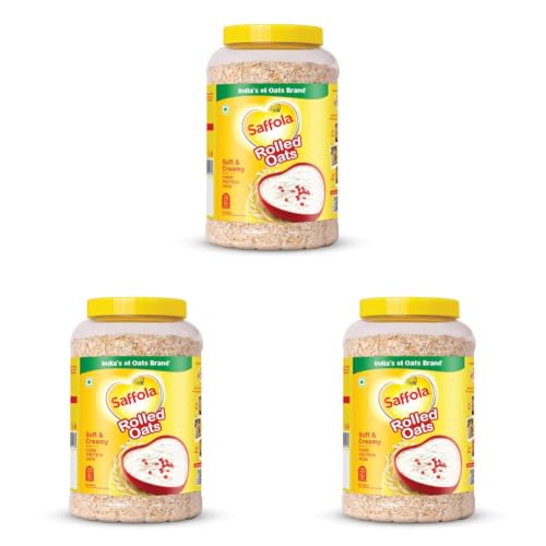 Image of Saffola Rolled Oats | 1kg Jar | Soft & Creamy | Power of Protein, Iron & Fibre, Nutritious grain | No added sugar & Preservatives | Helps manage weight | Aids Digestion (Pack of 3)