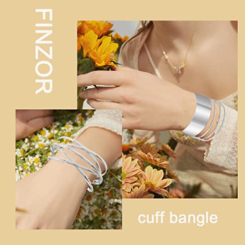 Finzor 8 Pcs Cuff Bangle Bracelet For Women Open Wide Wire Bracelets Gold Wrist Cuff Wrap Bracelet(Silver) #TOP3