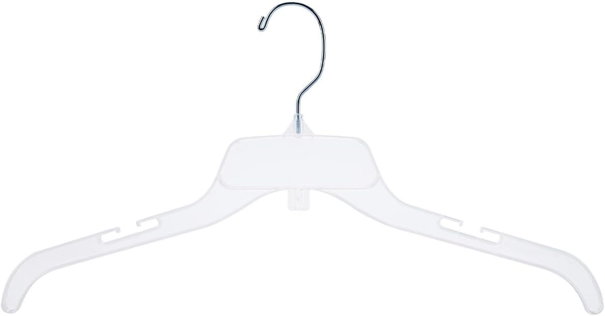 SSWBasics Economy 17 Inch Break-Resistant Clear Plastic Dress Hangers - Case of 100, Durable and Transparent Hangers Plastic, Ideal for Garments