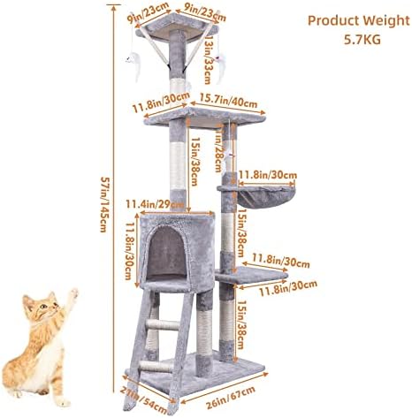 Cat Tree Tower, 67*54*145cm Cat Scratch Posts Multi-Level Stable Cat Climbing Tower Cat Activity Trees with Ladder, Indoor Pet Activity Furniture Play House for Kitty Kitten