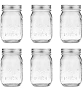 6 Pack Glass Mason Jars 16 oz With Regular Mouth Canning Glass Jars and Lids