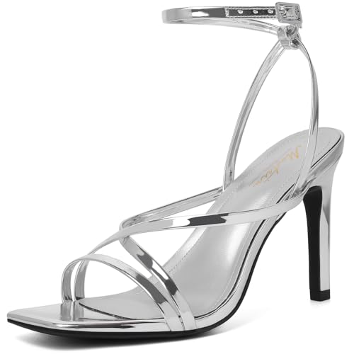 Image of Mostrin Strappy Heels for Women Square Open Toe Lace Up Heeled Sandals Ankle Strap Sexy Stiletto High Heels for Party, Prom, Dating, Wedding