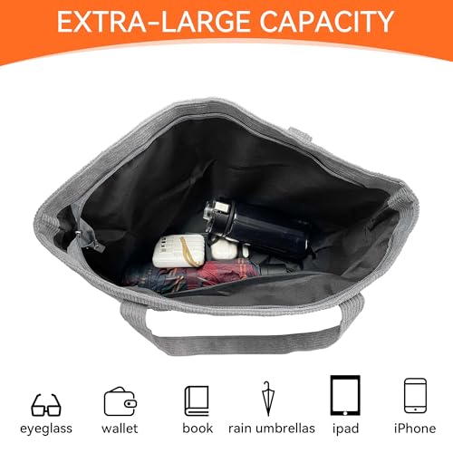 Casual and simple tote bag Large capacity vintage shoulder bag Corduroy pocket With zippered pockets for travel3