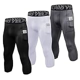 EARGFM 3/4 Athletic Leggings for Men Workout Compression Pants with Pockets Running Tights Cool Dry