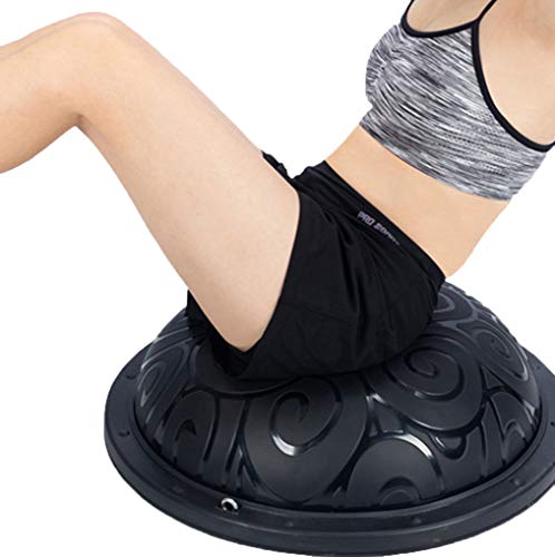 LASERIPLF Entrenador de equilibrio de media bola antideslizante con correas para yoga, entrenamiento y entrenamiento básico para fitness, fuerza, ejercicio en casa, gimnasio negro