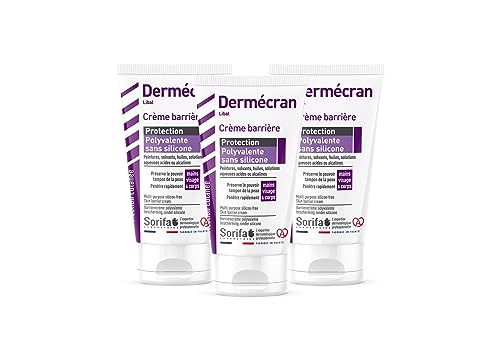 SORIFA – Juego de 3 – Dermecran – Crema barrera – Protección versátil sin silicona – Pinturas, disolventes, aceites, soluciones acuosas – Manos, cara y cuerpo – Sin perfume – Tubo 50 ml.