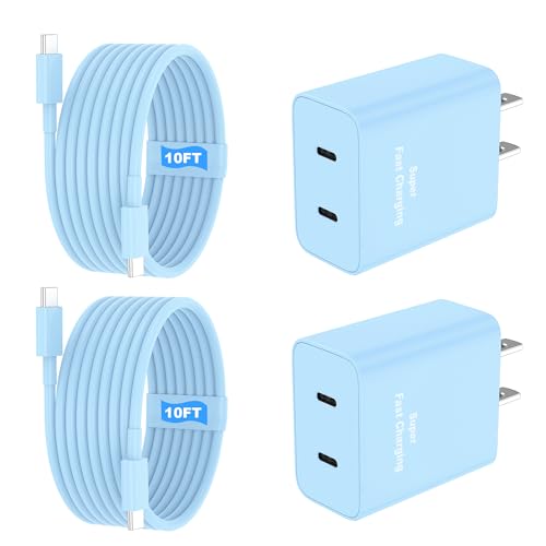Image of iPhone 17 16 15 Charger Fast Charging, 45W Dual USB C Phone Charger Block with 10FT Long Type C Cable Cord for Apple iPhone 17 /Pro /Pro Max /17 Air /16 Pro /16 Pro Max /15 Plus /15 Pro /iPad /S26 Ultra(Blue)