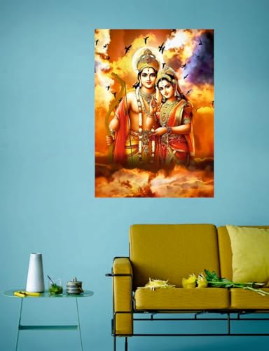 Image of Akki World Jai Shree Ram Bhagwan With Mata Sita Ji God Wall Poster For Pooja Room Living Room, Bedroom. Office (Size - 30 Cm X 46 Cm)