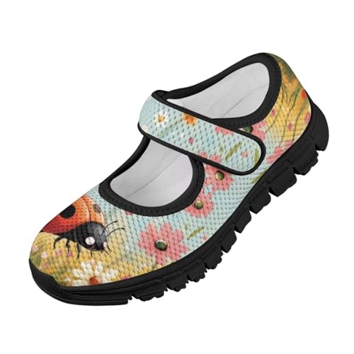 Ladybug Series Girls Mary Jane Shoes Anti-Slip Dress Shoes Kids Soft Sole School Running Shoes for Walking,Traveling,Hiking