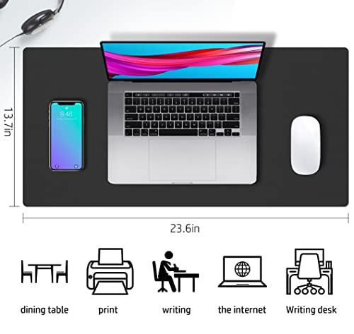 Image of Aothia Double-Sided PU Leather Desk Pad - Non-Slip Large Mouse Pad & Desk Mat for Office, Home - Waterproof, Easy to Clean, Durable Dual-Sided Surface (23.6 inchx13.7 inch, Black)