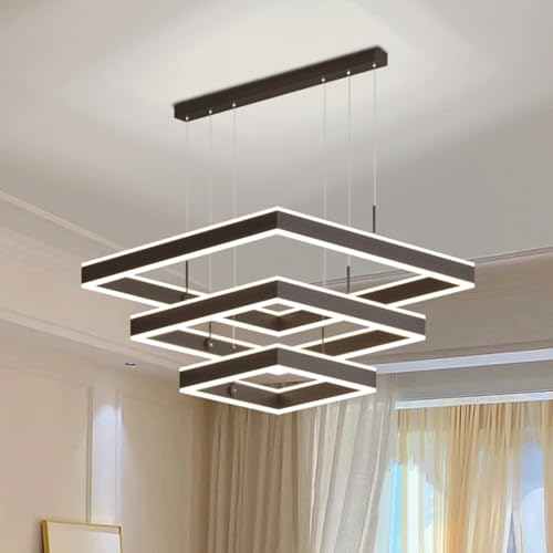 YQBDCKEDU Modern Minimalist Led Chandelier, Dimmable Rectangle 2/3-Black Chandelier, Adjustable Height Led Light for High Ceiling Living Room, Bedroom, Dining Room, Kithcen Island/a