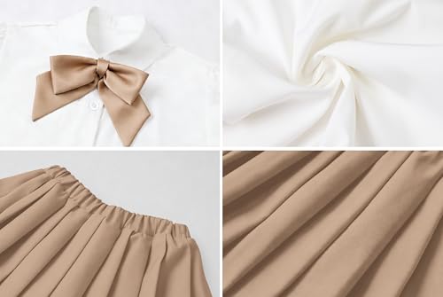 Image of Betusline Girls Skirt Set JK School Uniform 2-Piece Outfit - Short Sleeve Shirt with Bow & Pleated Skirt 4T-14Y