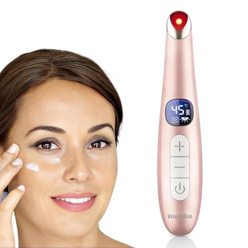 Vowleike Eye Lift Wand 3 in 1 Vibrating 98F to 113F LCD Eye Massager for Dry Eyes Dark Circles and Puffiness Face & Neck Lifting Tool for Fine Lines and Wrinkles Rose Gold