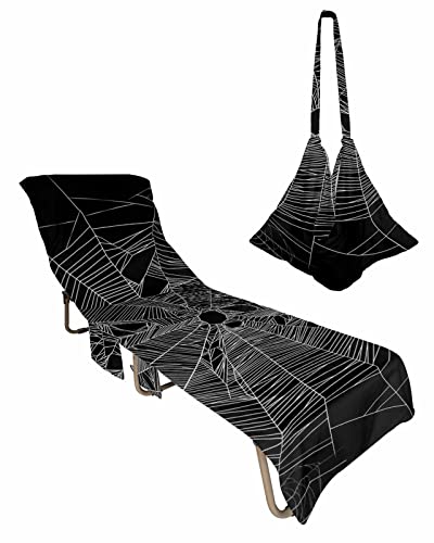 Simple Thin Halloween SPI-der Net Chaise Lounger Cover with Pockets, Pool Lounge Chair Covers 85