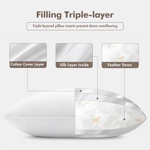 MIULEE 20x20 Pillow Inserts, Pack of 2 Down Feather Premium Throw Pillows with Cotton Fabric for Bed Couch Living Room Sofa