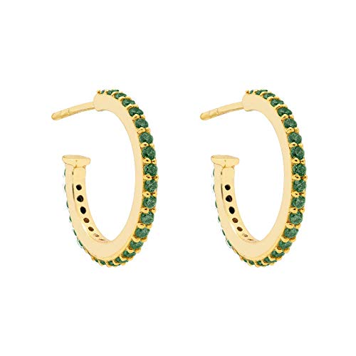 Grandes créoles dorées pour femme avec zircons vert émeraude pour sublimer vos tenues