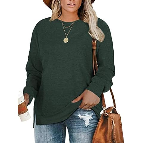 DOLNINE Plus Size Sweatshirts for Women 3X Long Sleeve Tunic Tops Shirts Dark Green-24W Cover