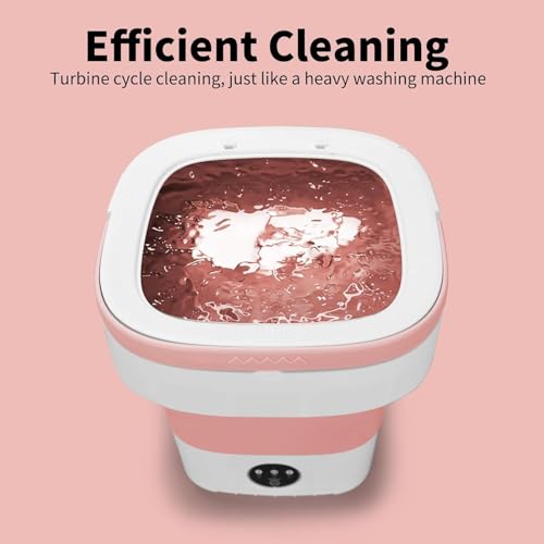 Image of Portable Washing Machine, 16L Foldable Washer and Dryer with 3 Modes Deep Cleaning, Upgraded Small Collapsible Laundry for Travel, Apartment, Home, camping - Pink