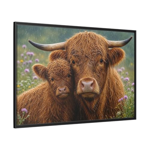 Toile Highland Cattle avec cadre premium de 3 cm pour décoration élégante