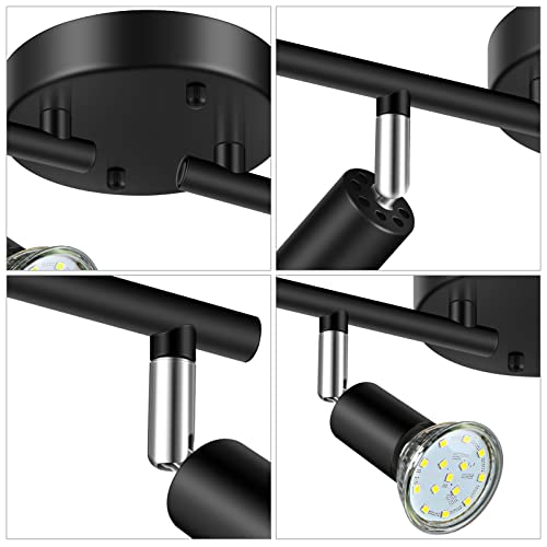 Unicozin Led 4 Light Track Lighting Kit, Black 4 Way Ceiling Spot Lighting, Flexibly Rotatable Light Head, Track Light Included 4 X Led Gu10 Bulb (4W, Daylight White 5000K, 400Lm) #TOP3