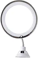 ESPELHO DE MESA/PAREDE FLEXIVEL 360º COM LED + VENTOSA AUMENTA 10X A PILHA PLATINA, Iluminação Profissional para Banheiro e Quarto - Funciona a Pilha