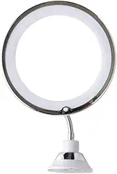 ESPELHO DE MESA/PAREDE FLEXIVEL 360º COM LED + VENTOSA AUMENTA 10X A PILHA PLATINA, Iluminação Profissional para Banheiro e Quarto - Funciona a Pilha