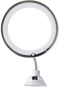ESPELHO DE MESA/PAREDE FLEXIVEL 360º COM LED + VENTOSA AUMENTA 10X A PILHA PLATINA, Iluminação Profissional para Banheiro e Quarto - Funciona a Pilha