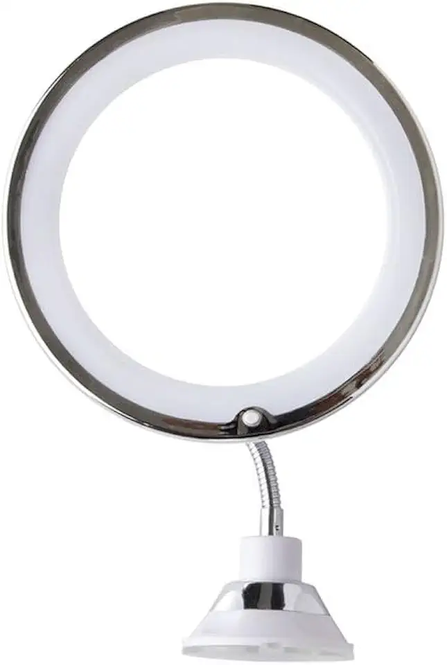 ESPELHO DE MESA/PAREDE FLEXIVEL 360º COM LED + VENTOSA AUMENTA 10X A PILHA PLATINA, Iluminação Profissional para Banheiro e Quarto - Funciona a Pilha
