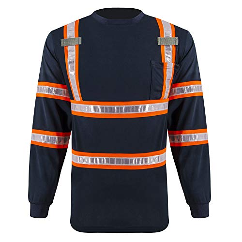 Smasys Reflective Safety Work Shirts - High Visibility Long Sleeve T Shirts Ansi With Pockets And Pvc Reflective Tape For Men,Women (Navy-Orange,Xl) #TOP8
