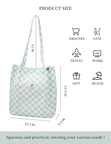 Image of TOPASION Cute Corduroy Tote Bag Canvas Shoulder Handbags for Women Travel Shopping