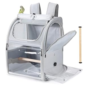 Suertree Vogelrugzak, transportbox voor parkieten en papegaaien, waterafstotend, met 2 zitstokken en dienblad, ademend, reiskooi voor valkparkieten, licht, 33,5 x 29 x 43 cm
