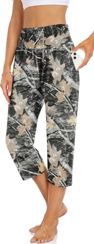 Image of UEU Women's Yoga Capri Pants Loose Soft Drawstring Workout Sweatpants | Comfortable Stretchy Fabric, Casual Lounge Pants, Side Pocket, Workout Travel Daily Wear