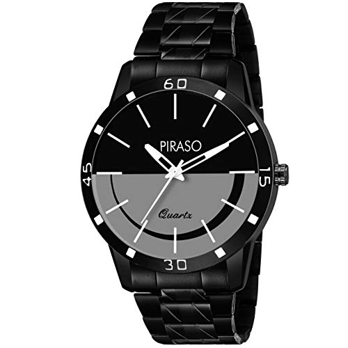 Image of PIRASO Times Analogue Black Smiley Watch in Matte Chain for Men's & Boy's (54-BK-CK-M)
