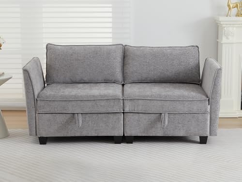 Image of ORRD Small Modular Sectional Sofa, Loveseat Couch with Storage, 2 Seater Sofa Modular for Living Room, Office (Grey)