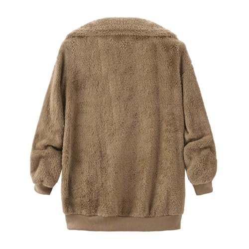 Womens Fuzzy Fleece Open Front Cardigan Jacket Oversized Long Sleeve Lapel Sherpa Warm Teddy Coat With Pockets4