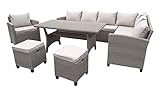 bellavista Garten Sitzgruppe Madeira - Beige, Polyrattan, für 7 Personen, Wetterfest, Gartenmöbel-Set 5 teilig mit Ecksofa, Tisch, Sessel und 2 Hocker