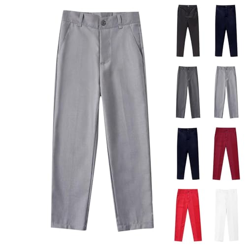 Boys Dress Pants Flat Front Straight Leg School Uniform Pant Comfortable Fit Cotton Slacks for Kids Size 3-16 Years