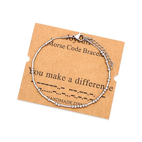 Image of JoycuFF Inspirational Morse Code Bracelets for Women Silver Beads Jewelry Encouragement Mantra Gifts for Her