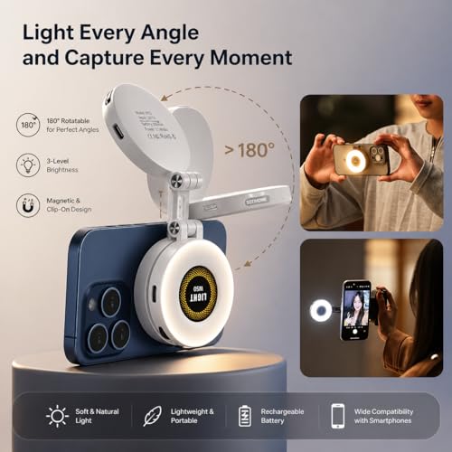 Image of Magnetic Selfie Ring Light W50 | LED Selfie Light Compatible with Magsafe | LED Selfie Ring Light Included Sticky Ring for Selfies /Photography /Video Conference /Zoom Calls Color White